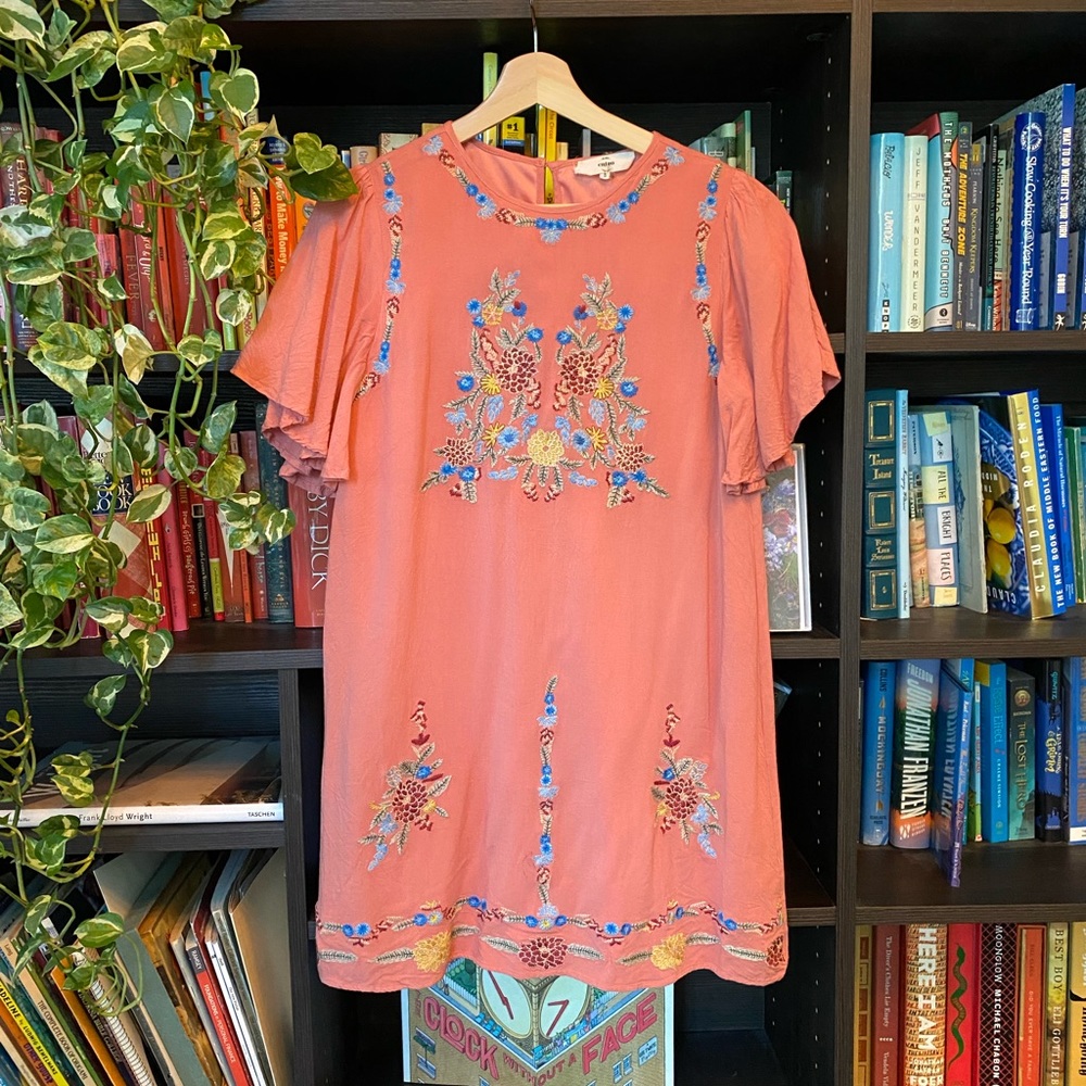 Embroidered Pink/Peach Shift Dress